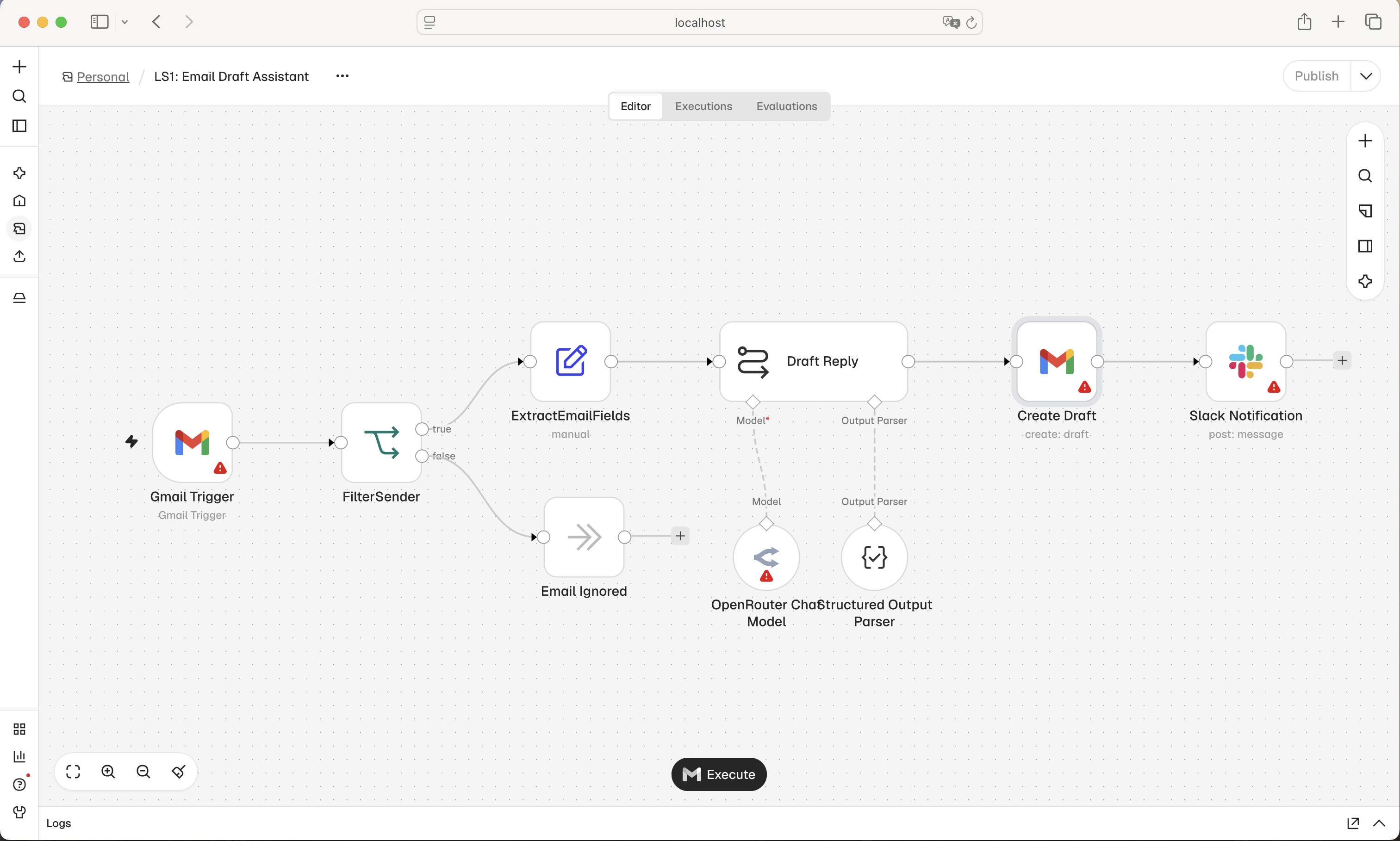 Actual n8n workflow editor
